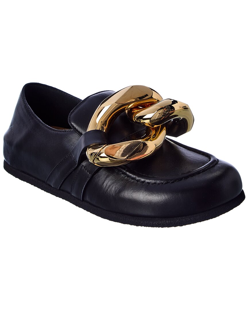 Jw Anderson Flat Chain Step-in Heel Leather Loafers In Black