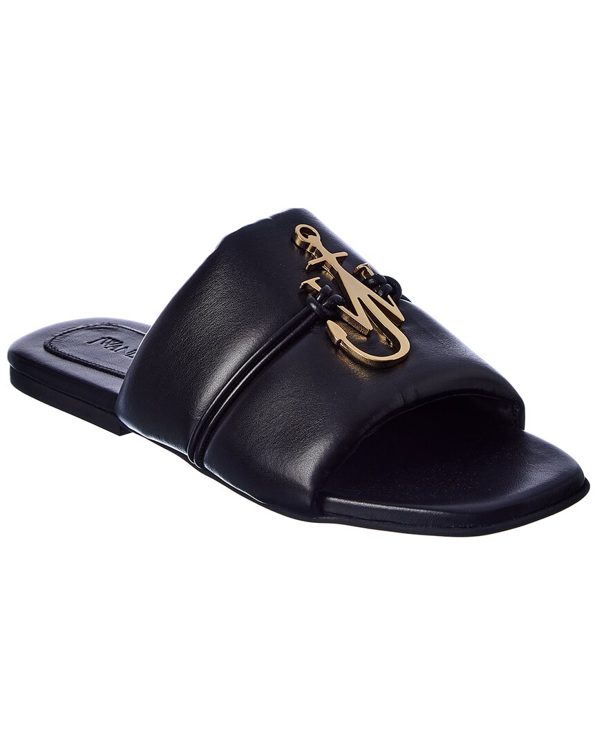 Shop Jw Anderson Anchor Logo Leather Sandal In Black