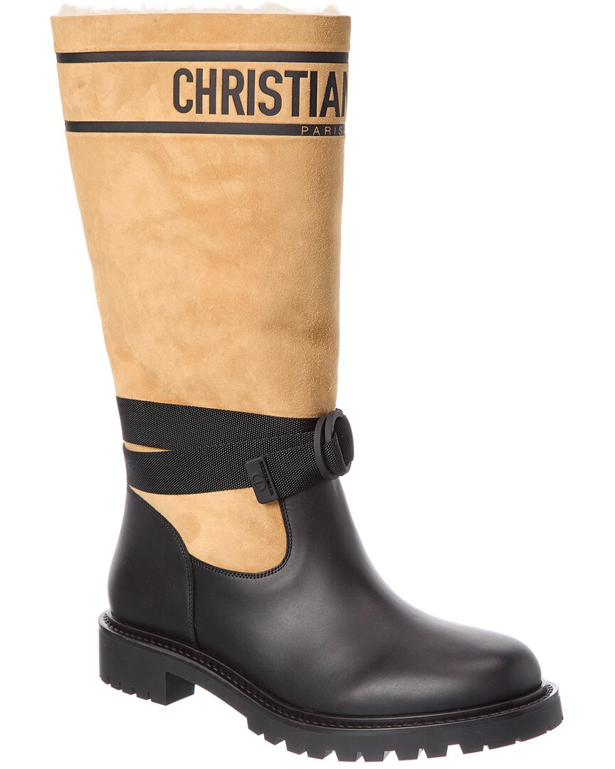 Dior D-major Suede & Leather Knee-high Boot In Brown