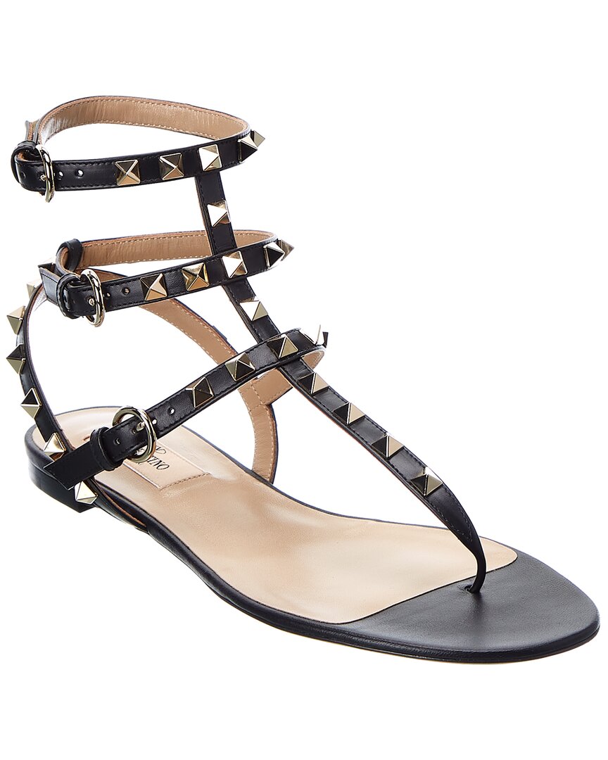 Valentino Rockstud Caged Leather Ankle Strap Sandal In Black