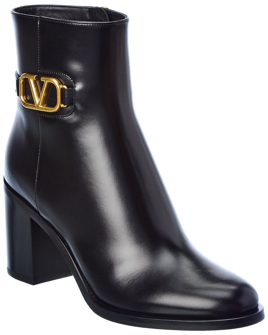 Valentino Vlogo 75 Leather Bootie In Black