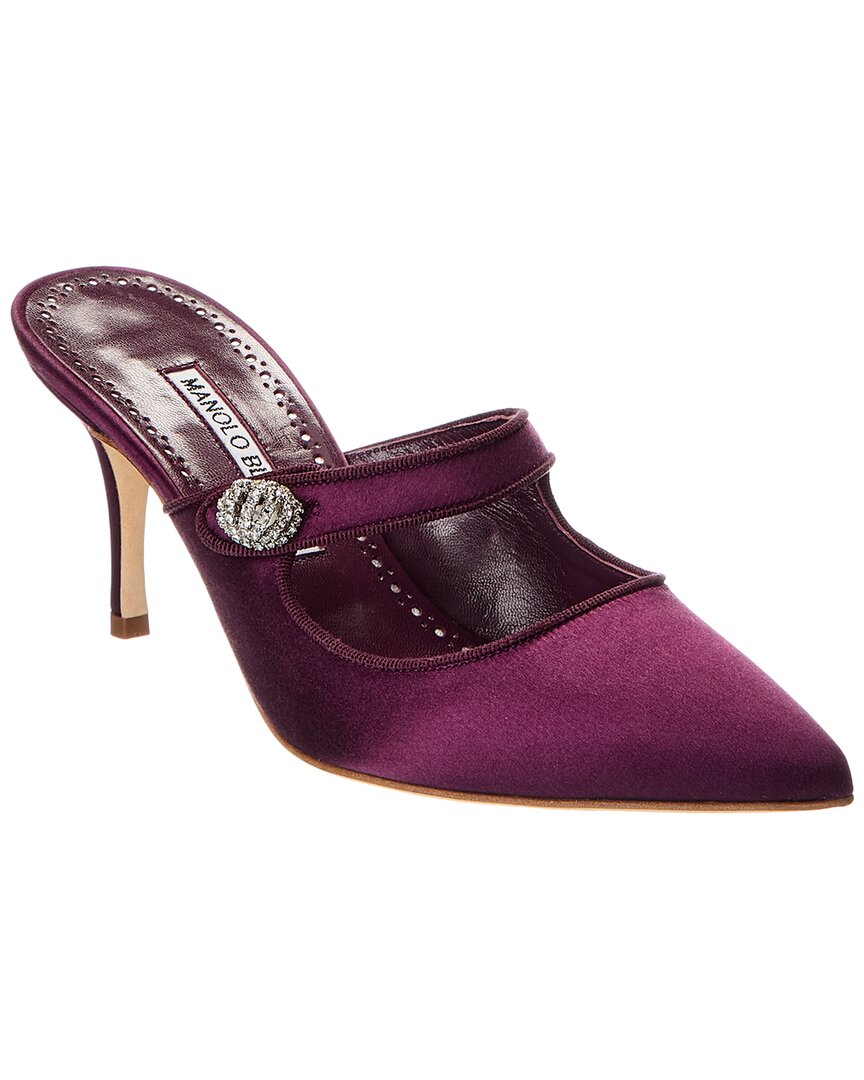 Manolo Blahnik Camparimu Jewel 70 Satin Mule In Purple