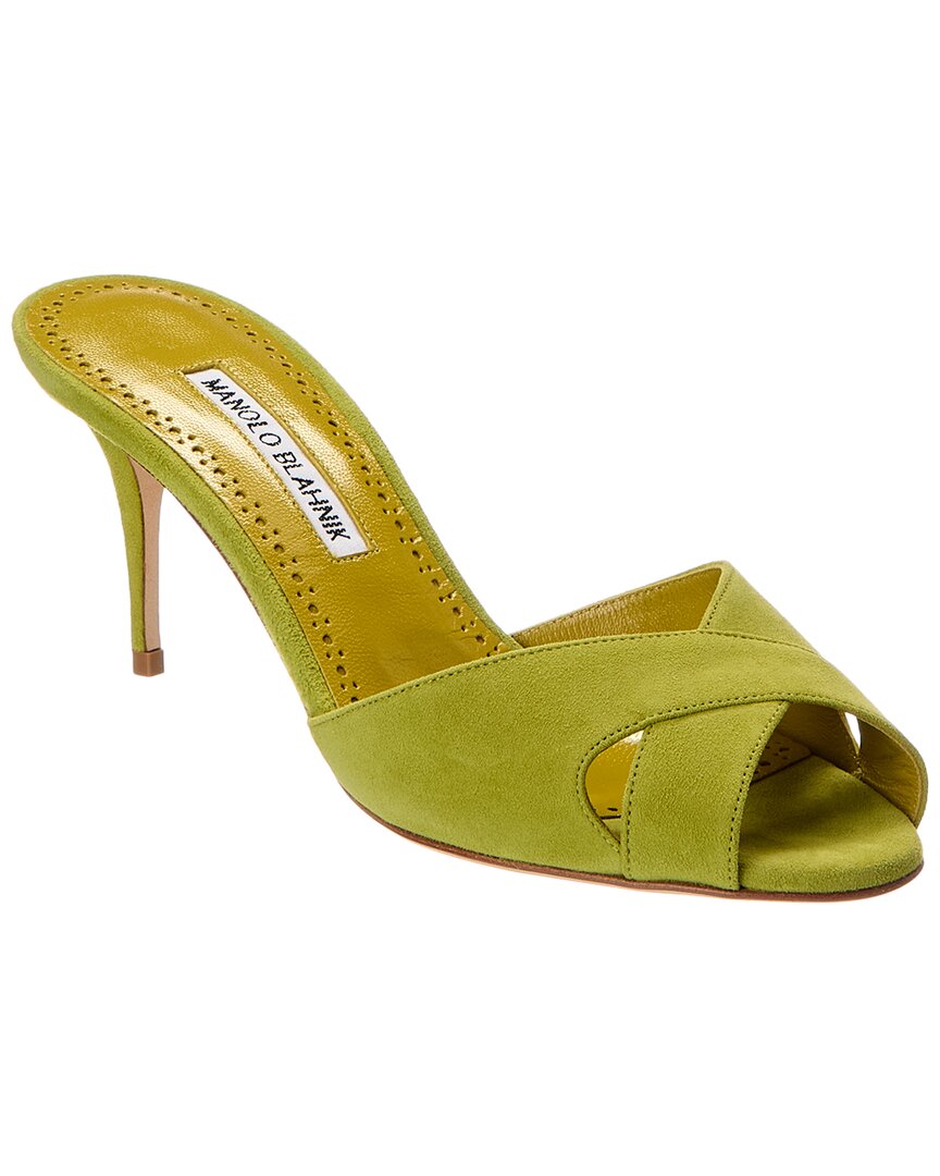 Manolo Blahnik 70mm Mumbimu Suede Mules In 3387 Lgrn