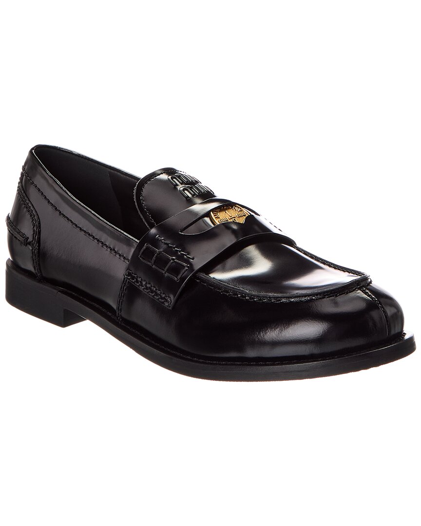 Miu Miu Leather Penny Loafer In Black