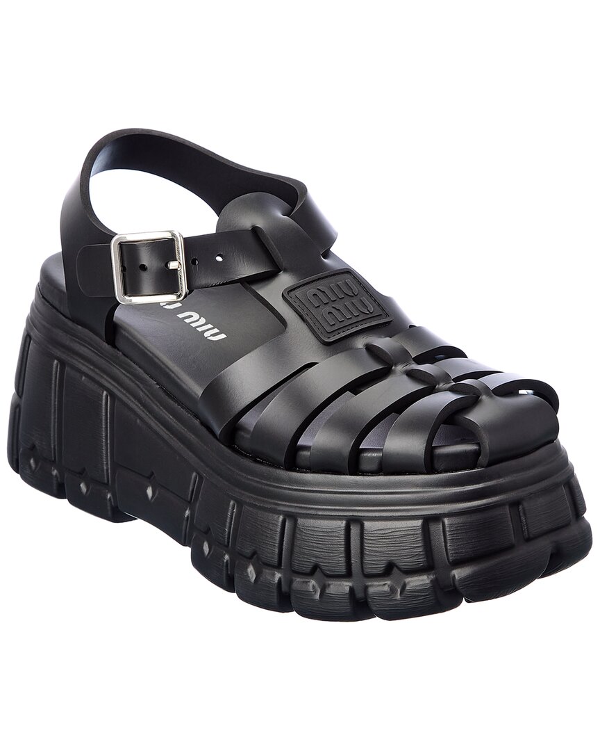Miu Miu Caged Flatform Sandals In Black