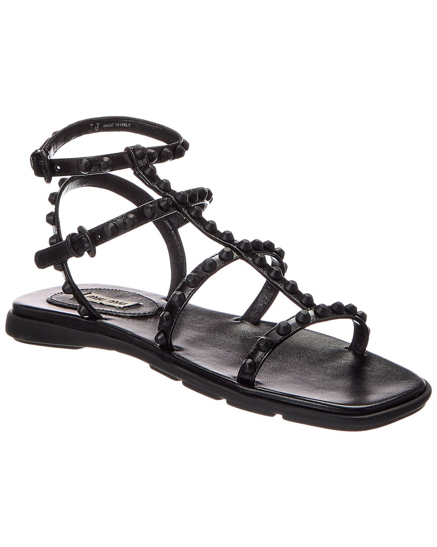 Miu Miu Leather Sandal In Black