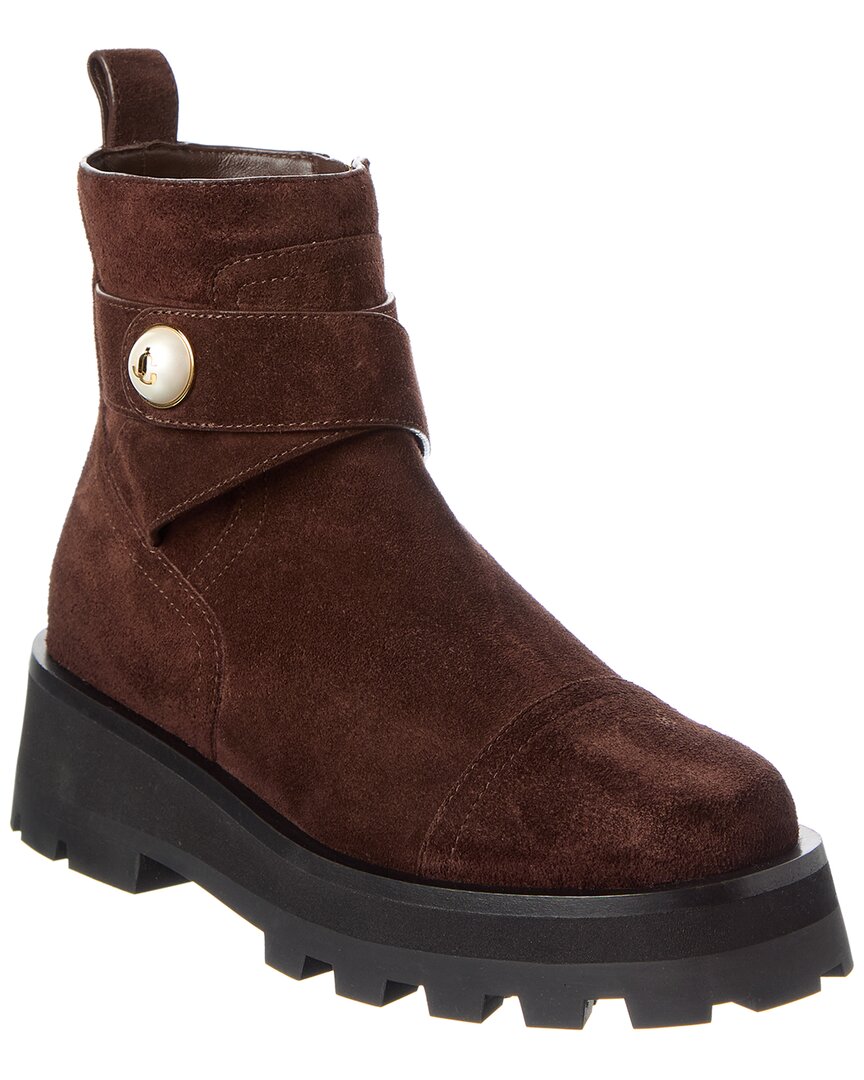 Jimmy Choo 45mm Meena Flat Suede Ankle Boots In Brown
