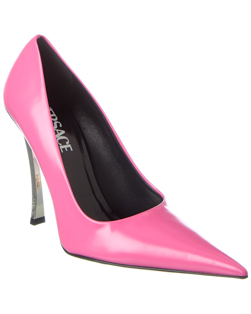 Shop Versace Pin Point Leather Pump In Pink