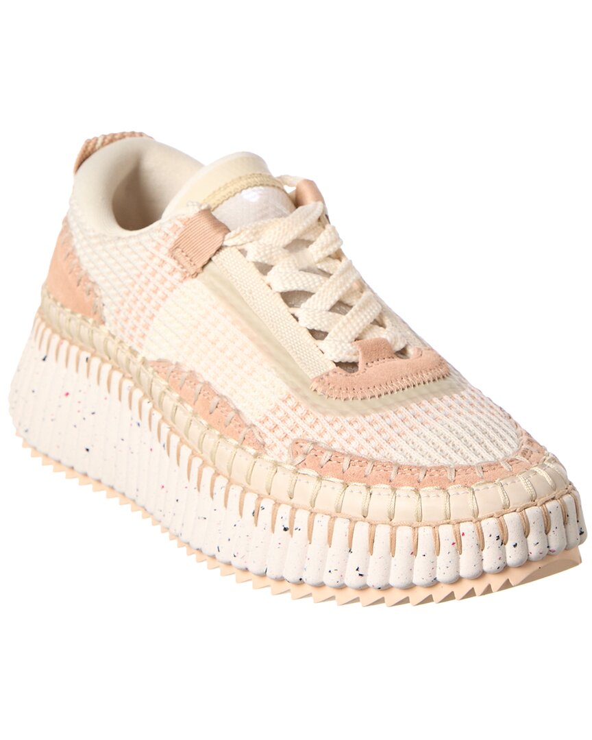 Chloé Nama Low-top Mesh Sneakers With Suede Inserts In Neutral