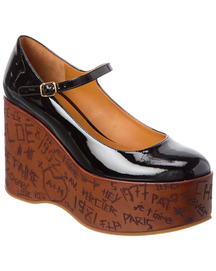 Chloé Maxime Patent Leather Platform Wedge Sandals In Black