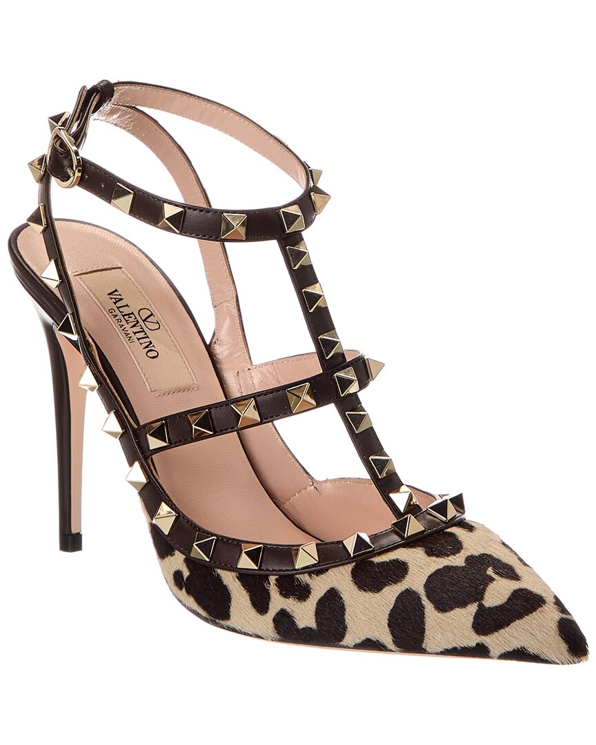 Valentino Garavani Valentino Rockstud Caged 100 Haircalf & Leather Pump In Brown