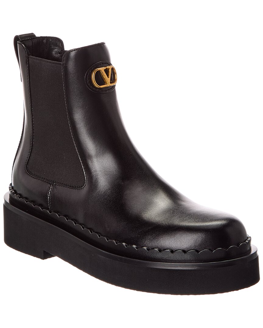 Valentino Vlogo Signature Leather Platform Boot In Brown