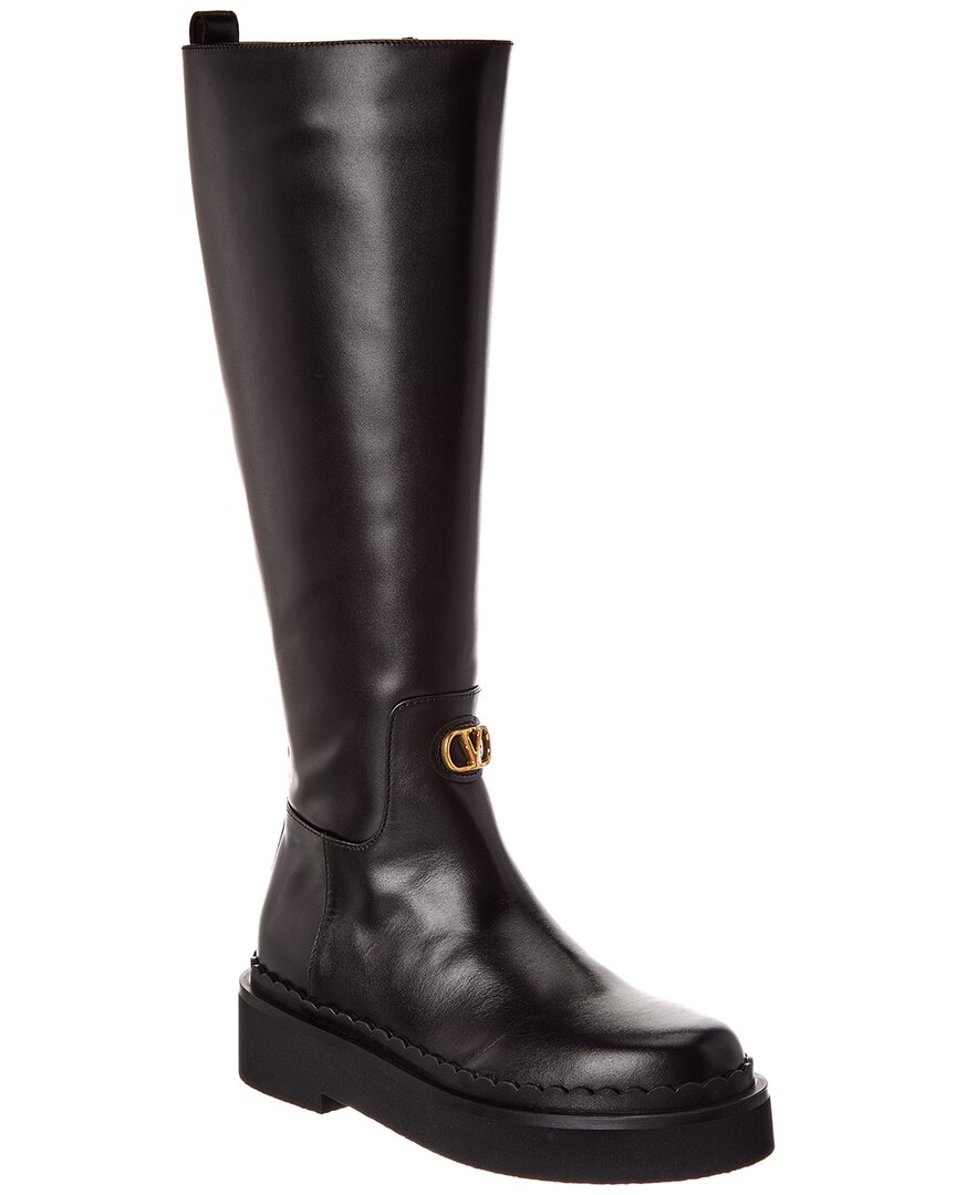 Valentino Garavani Valentino Vlogo Signature 45 Leather Platform Knee-high Boot In Black