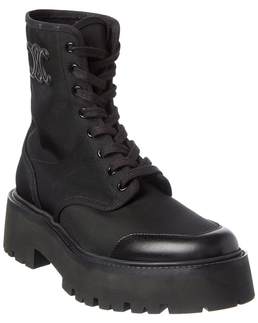 Celine Bulky Laced Nylon Boot In Black