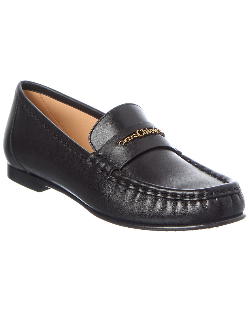 Chloé Logo Leather Loafer In Black