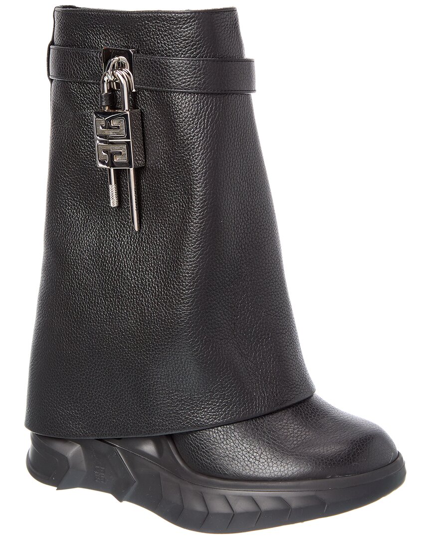 Givenchy Shark Lock Biker Ankle Boots In Leather And Shearling In Black