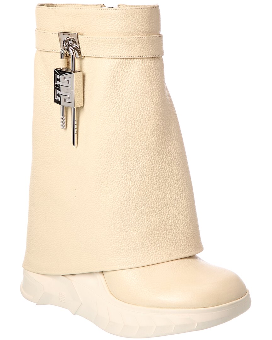 Givenchy Dnu Inv Shark Lock Leather Bootie In White
