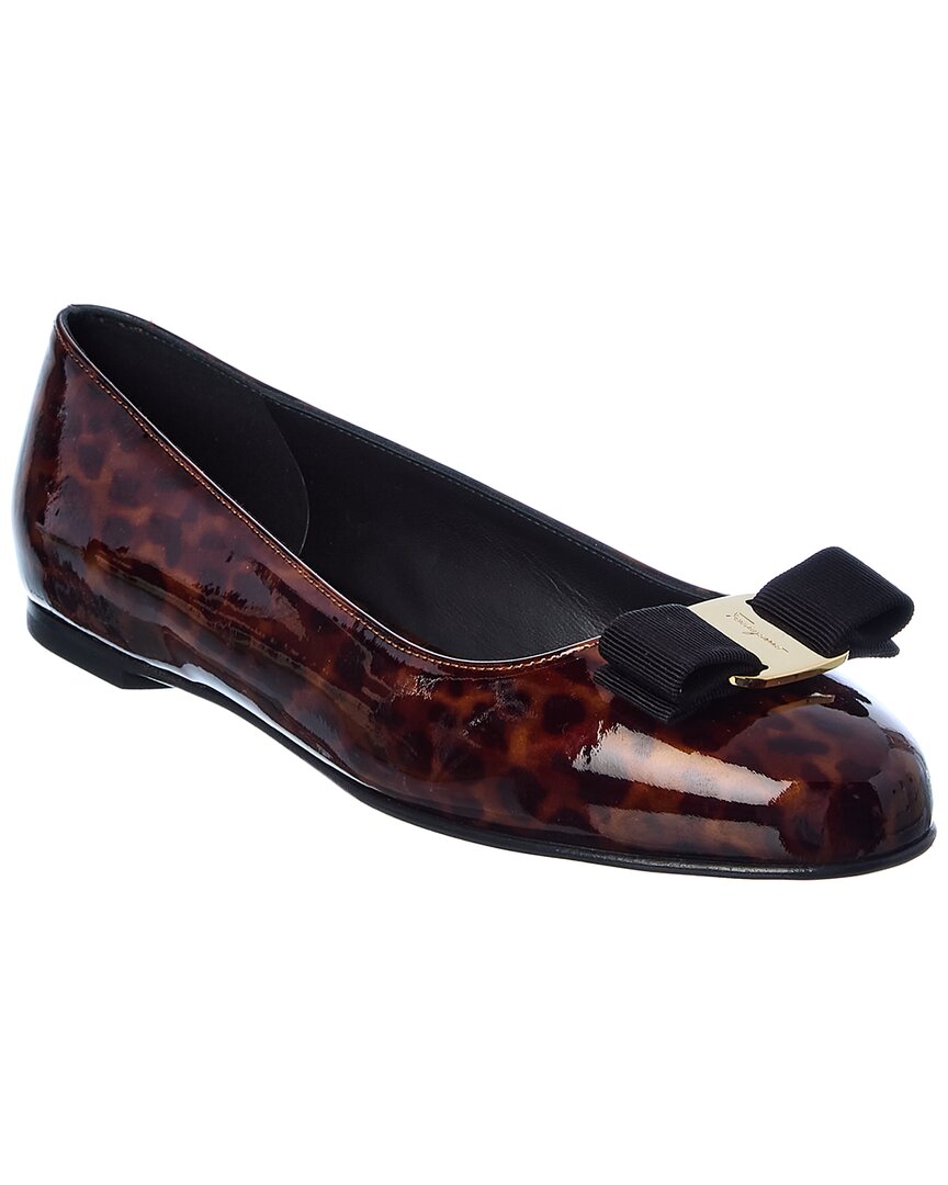 Ferragamo Vara-bow Leopard-print Ballerina Shoes In Brown