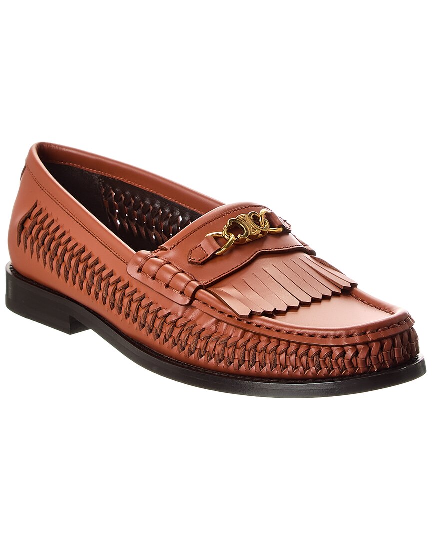 Celine Luco Braided Leather Loafer In Brown