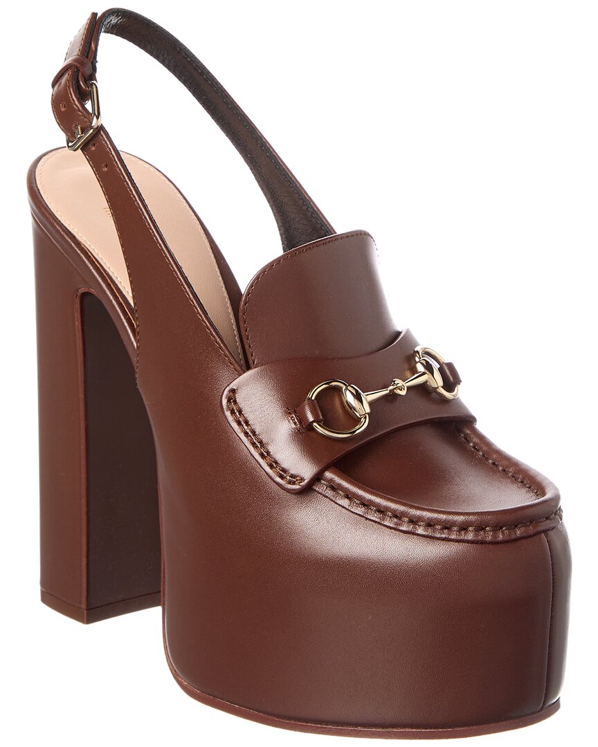 Gucci Horsebit Leather Slingback Platform Pump In Brown