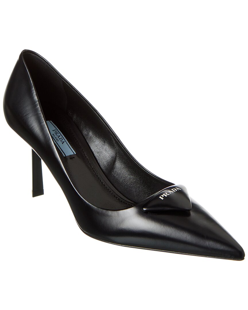 Prada Leather Pumps With Glossy Finish And Stiletto Heel In Black