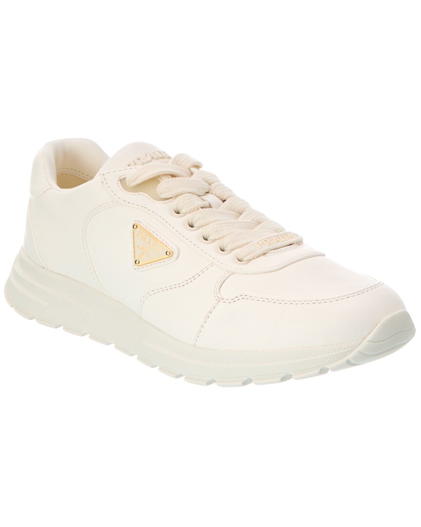 Prada Logo Leather Sneaker In White