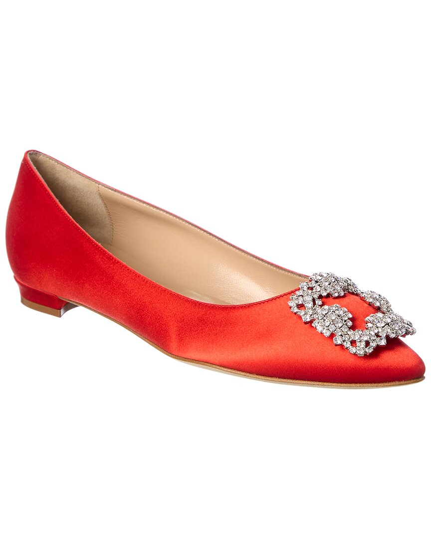 Shop Manolo Blahnik Hangisi Satin Flat In Red