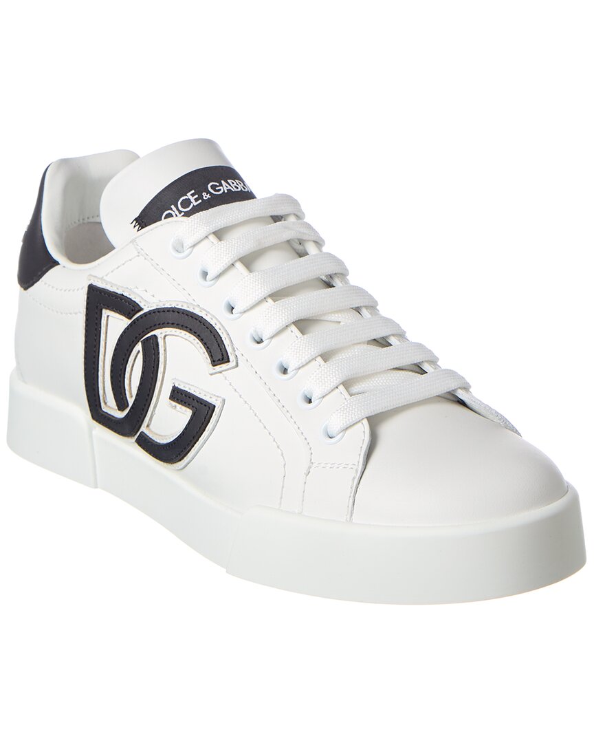 Shop Dolce & Gabbana Portofino Dg Logo Leather Sneaker In White
