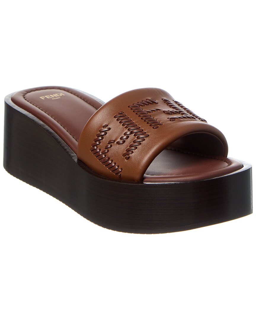 Fendi Sunshine Leather Platform Sandal In Brown