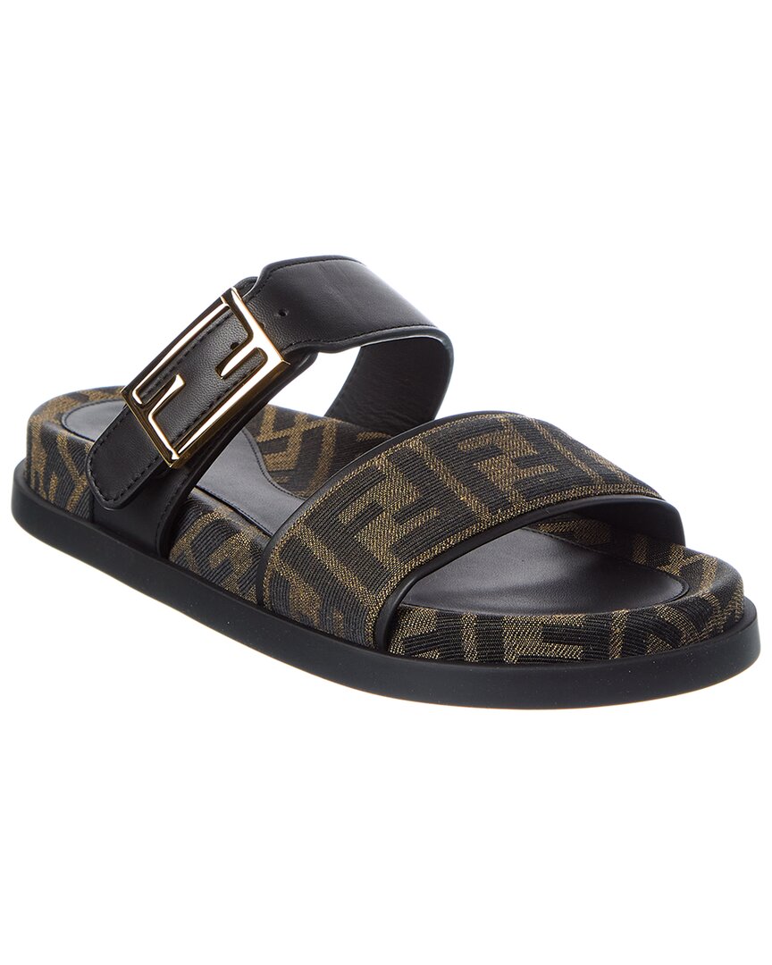 Fendi Leather Sandals With Double Strap And Buckle In Multi