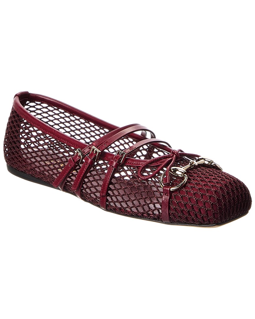 Gucci Net Nappa Triple-strap Horsebit Ballerina Flats In Red