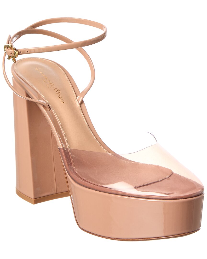Gianvito Rossi Dua 70 Patent & Vinyl Platform Pump In Brown