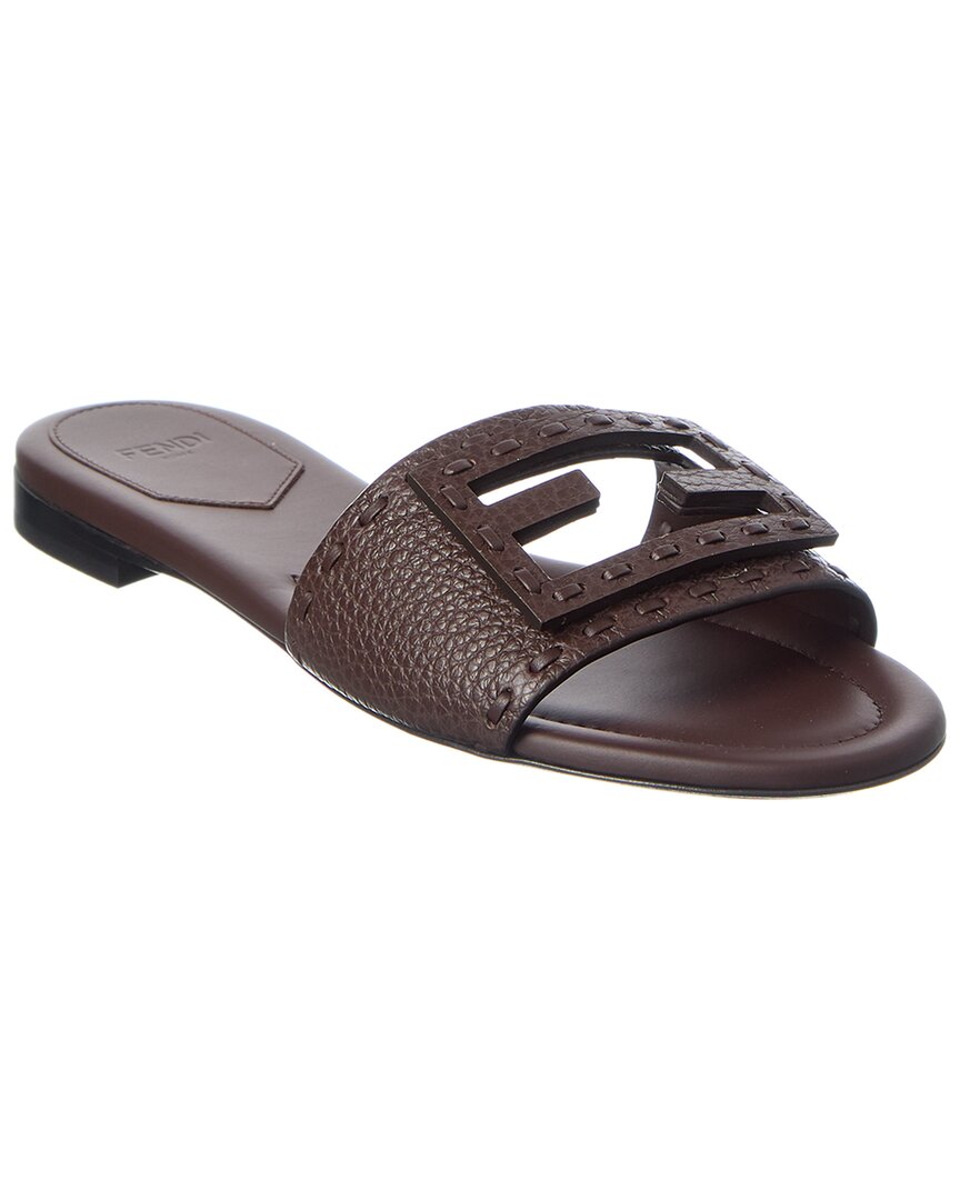 Fendi Ff Baguette Leather Sandal In Brown