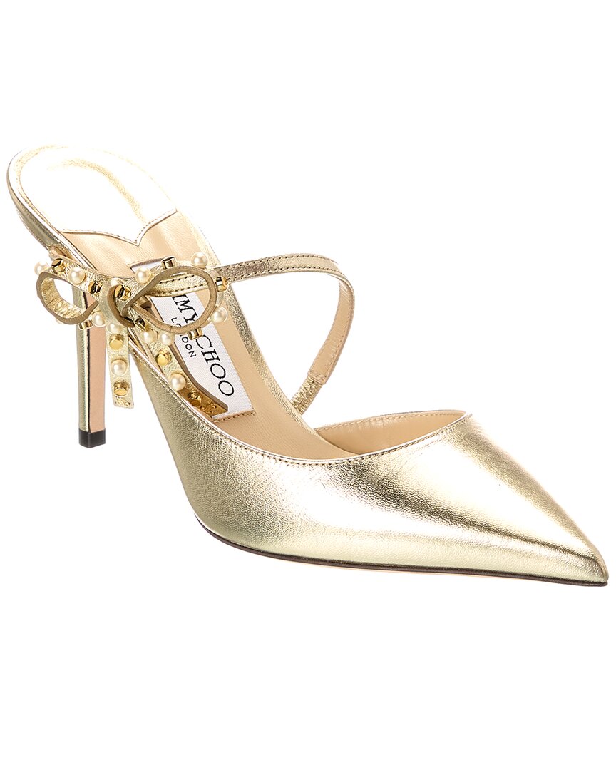 Jimmy Choo Kilia 85 Leather Mule In Gold