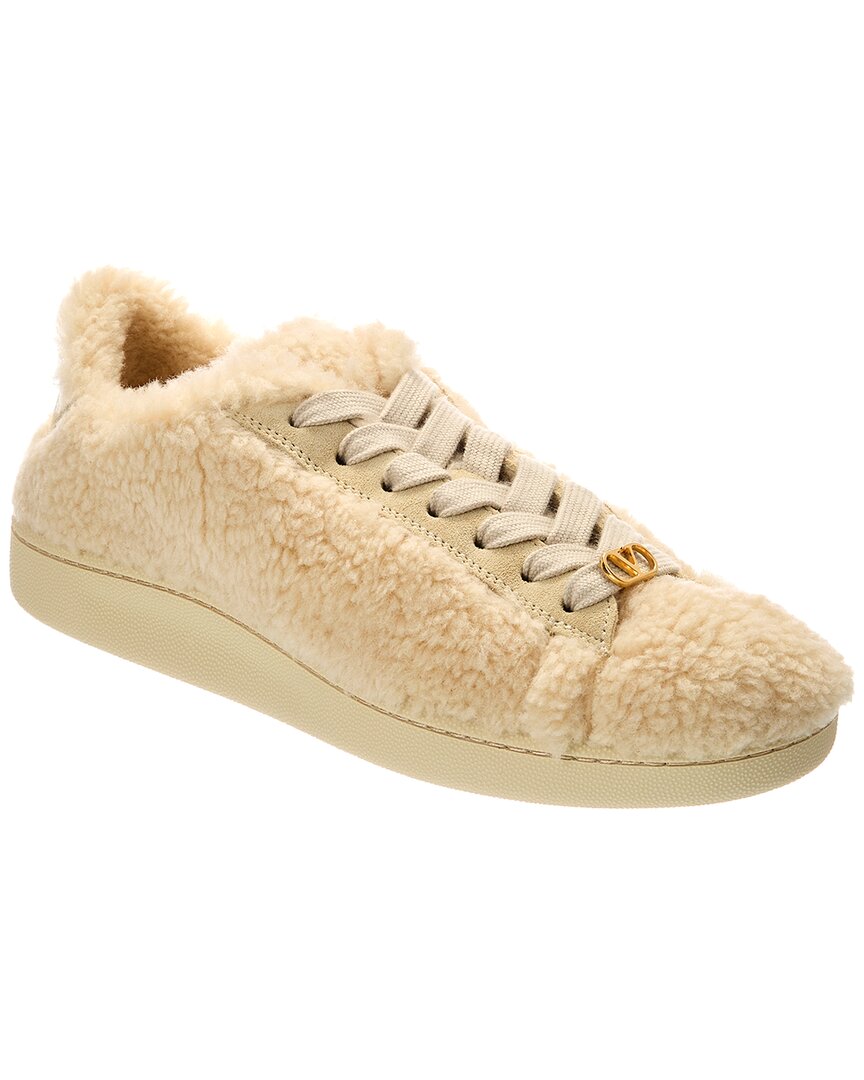 Valentino Vlogo Signature Shearling Sneaker In Neutral