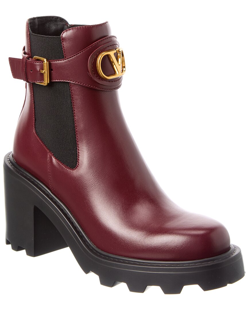 Valentino Vlogo Signature Leather Boot In Burgundy
