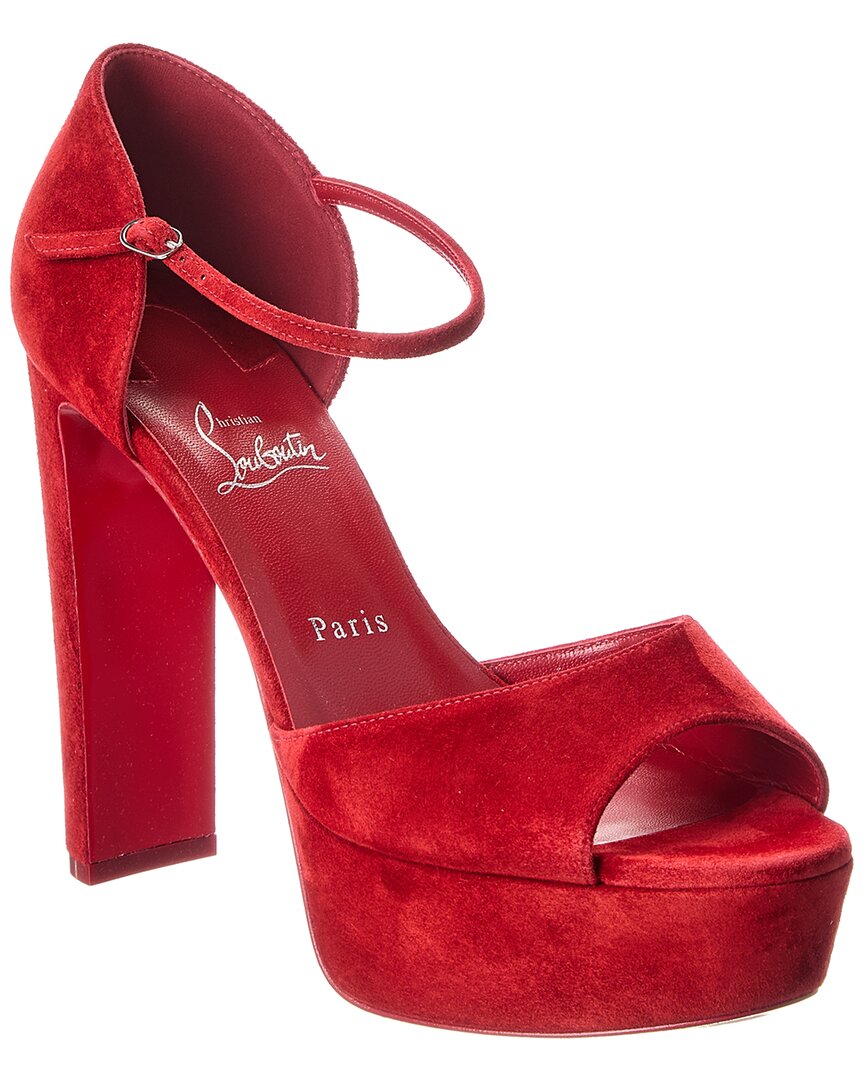 Christian Louboutin Sandaloo 130 Suede Platform Sandal In Red
