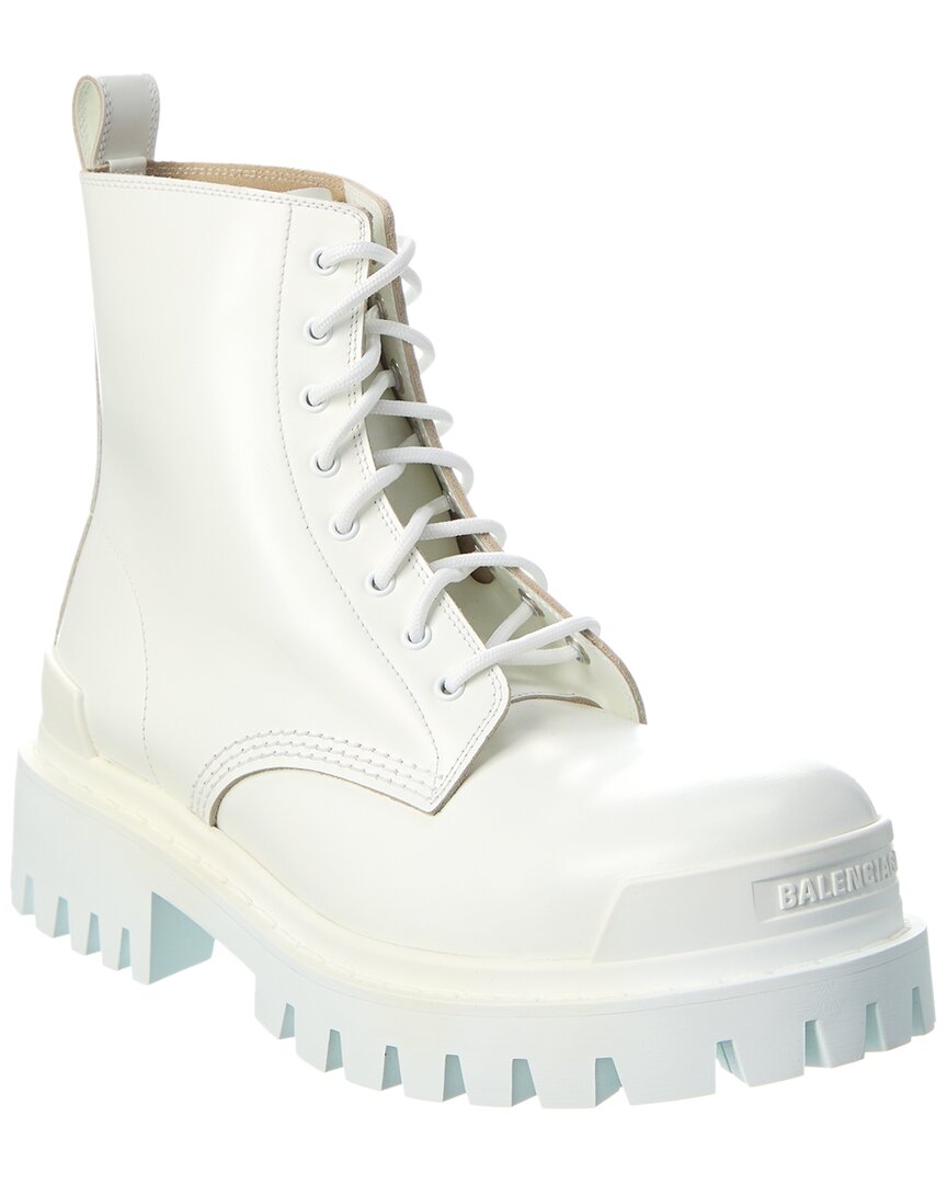 Shop Balenciaga Strike Leather Boot In White