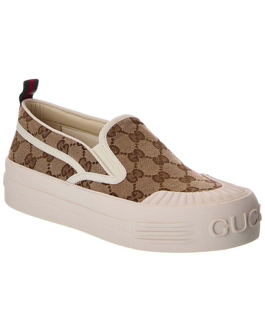Gucci Monogram Pattern Low Top Sneakers With Pull Tab In Brown