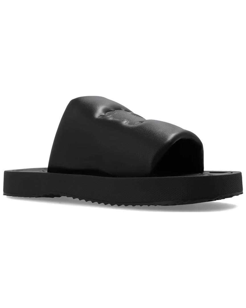 Burberry Ekd-debossed Leather Slab Slide In Black