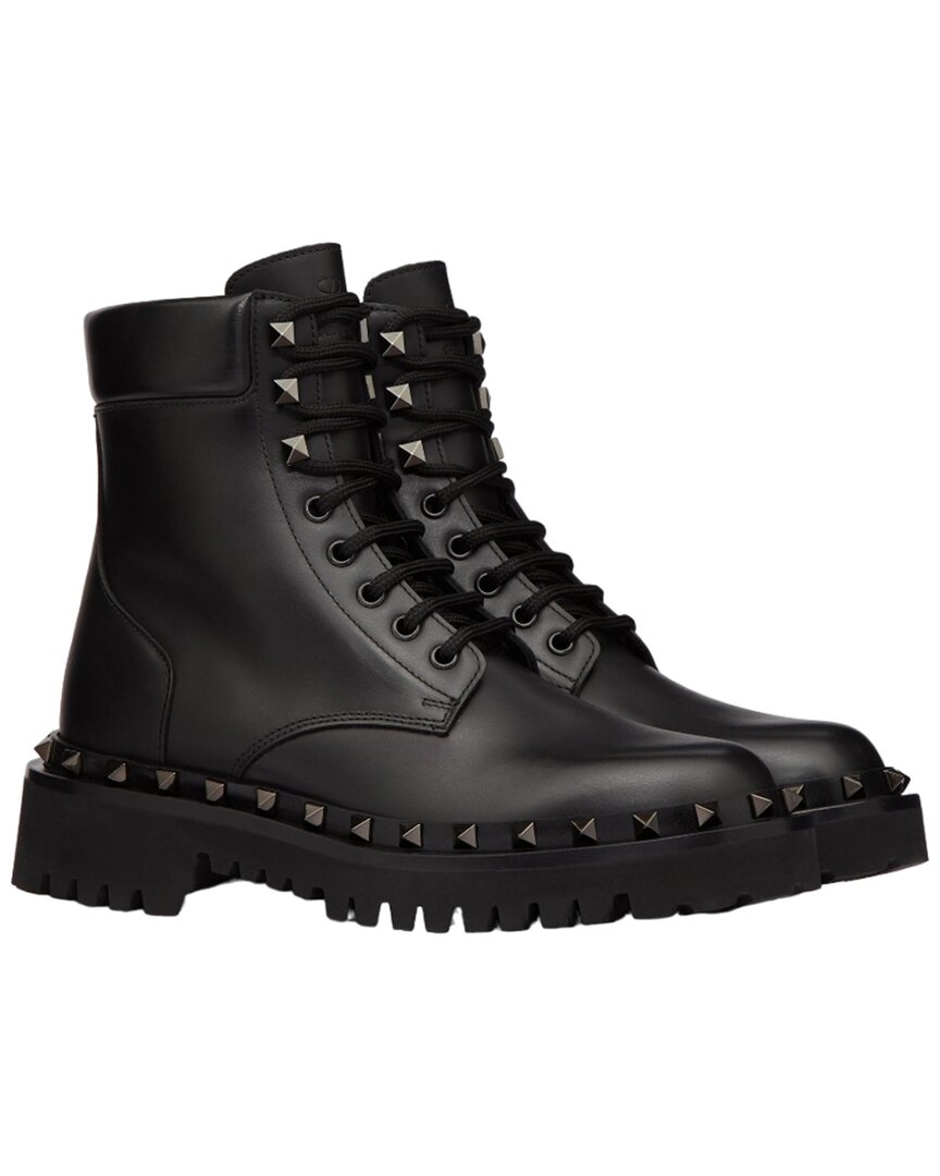 Valentino Rockstud Lug Sole Leather Combat Boot In Multi