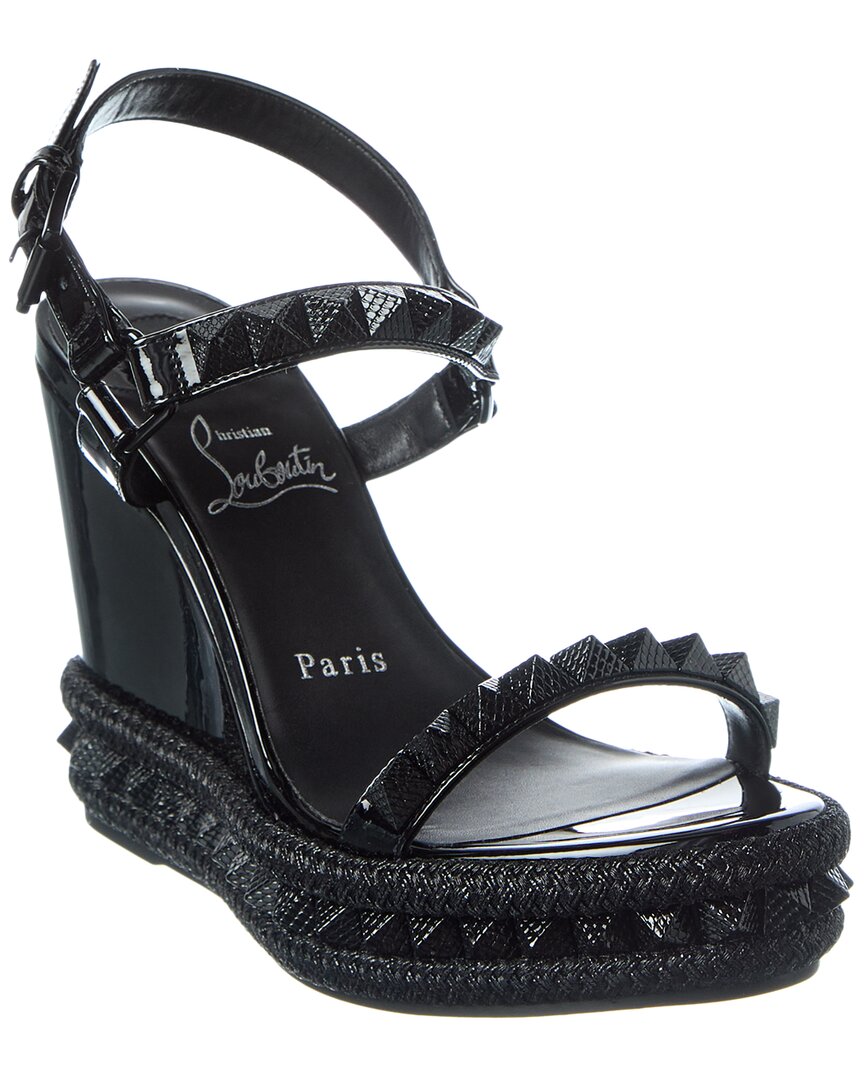Christian Louboutin Pyraclou 110 Patent Wedge Sandal In Black