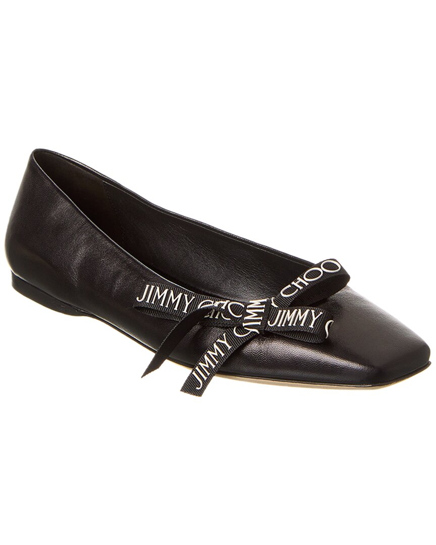 Jimmy Choo Veda Logo-bow Ballerina Pumps In Black