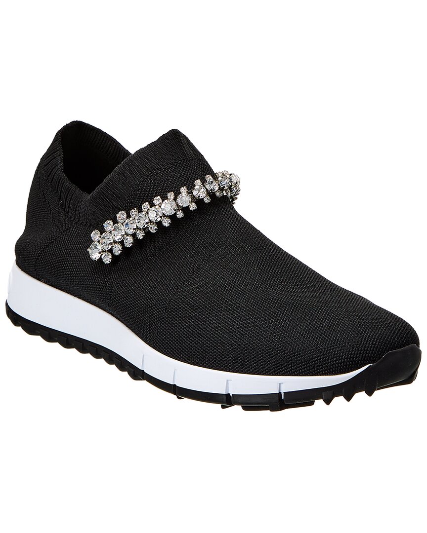 Jimmy Choo Verona Black Knit Trainers With Crystals In Black