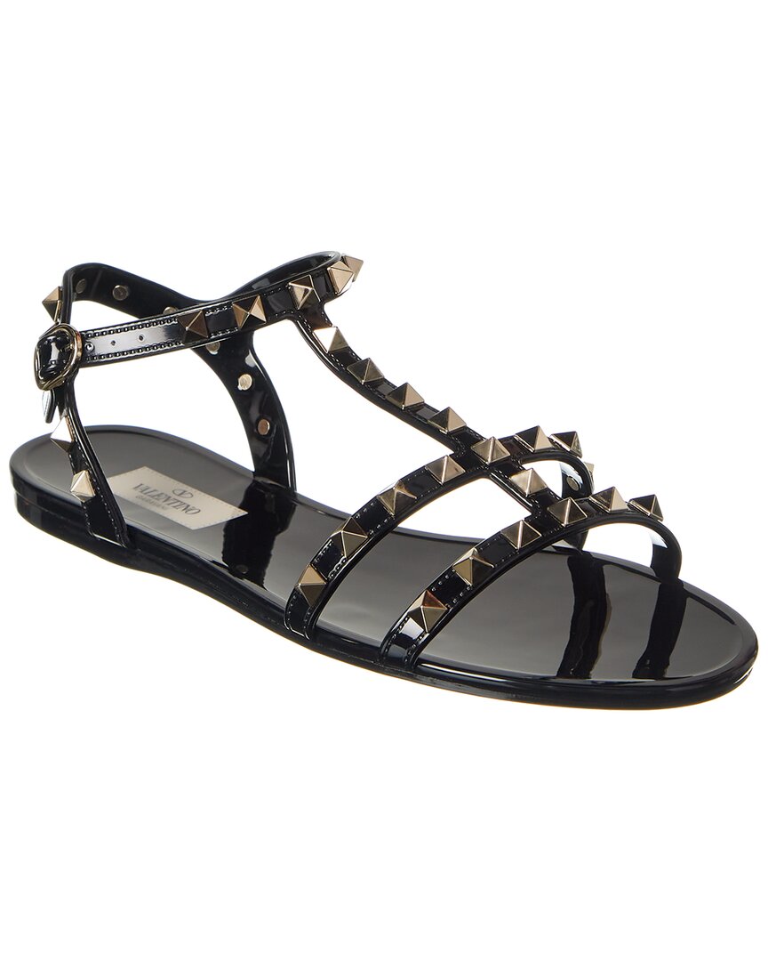 Valentino Garavani Rockstud Rubber Sandals Ankle Strap Design In Black