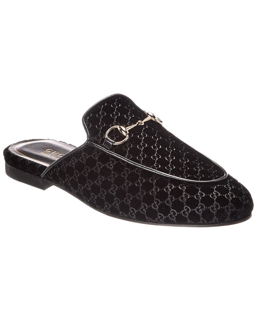 Gucci Princetown Gg Velvet Mule In Black