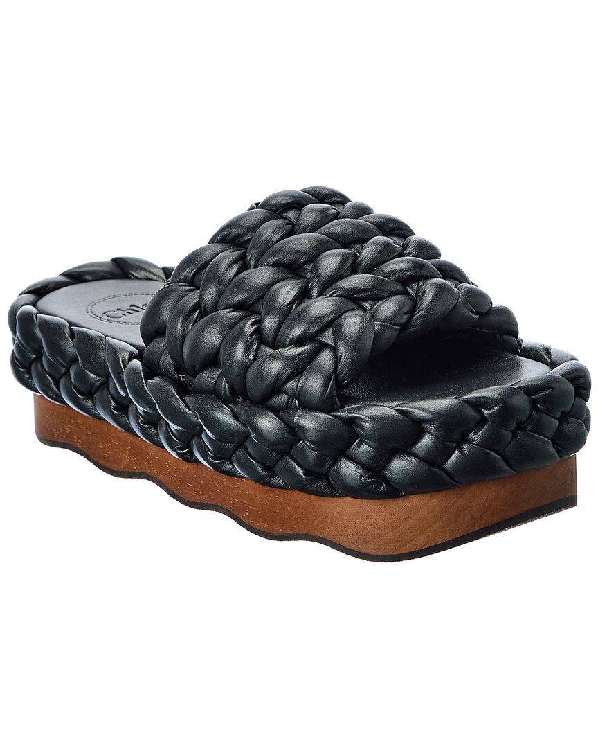 Shop Chloé Woody Braided Leather Sandal In Black