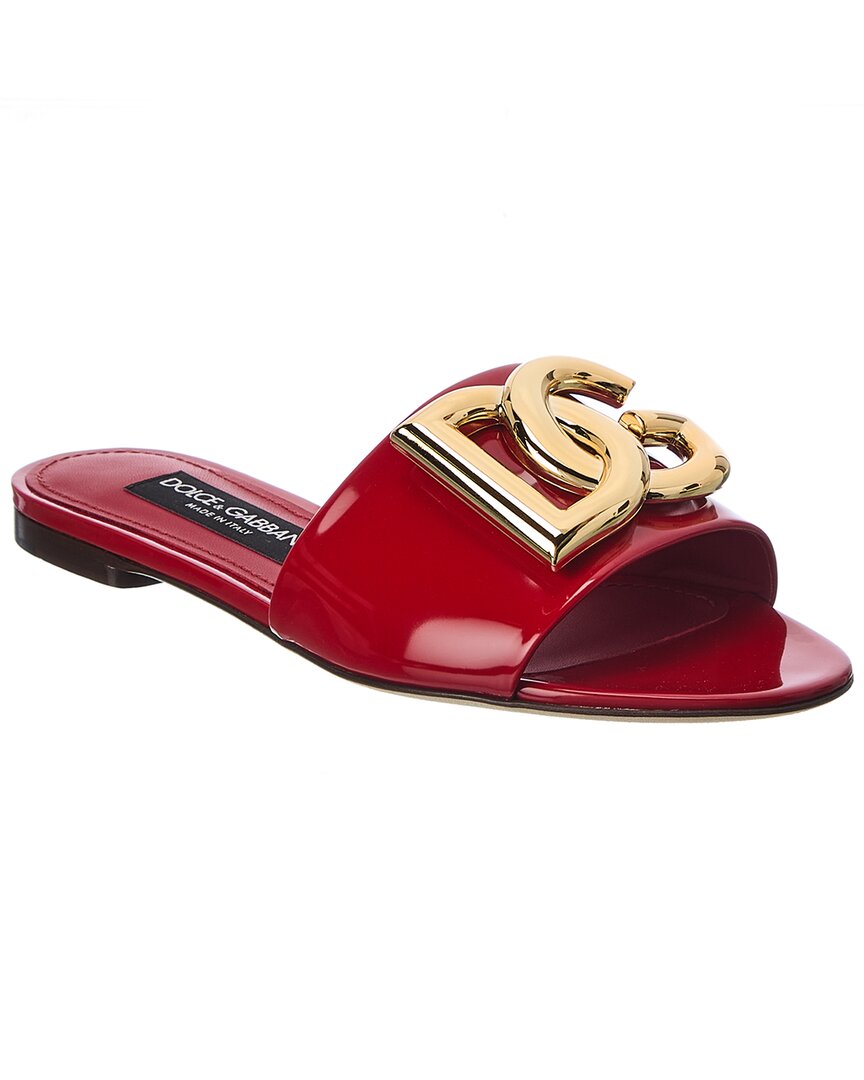 Dolce & Gabbana Bianca Dg Logo Flat Sandals In Polished Leather In Red