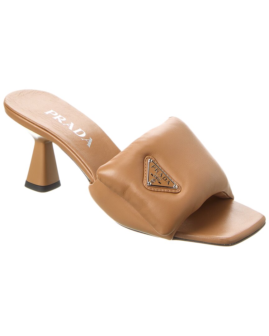 Prada 75mm Logo-plaque Leather Mules In Brown
