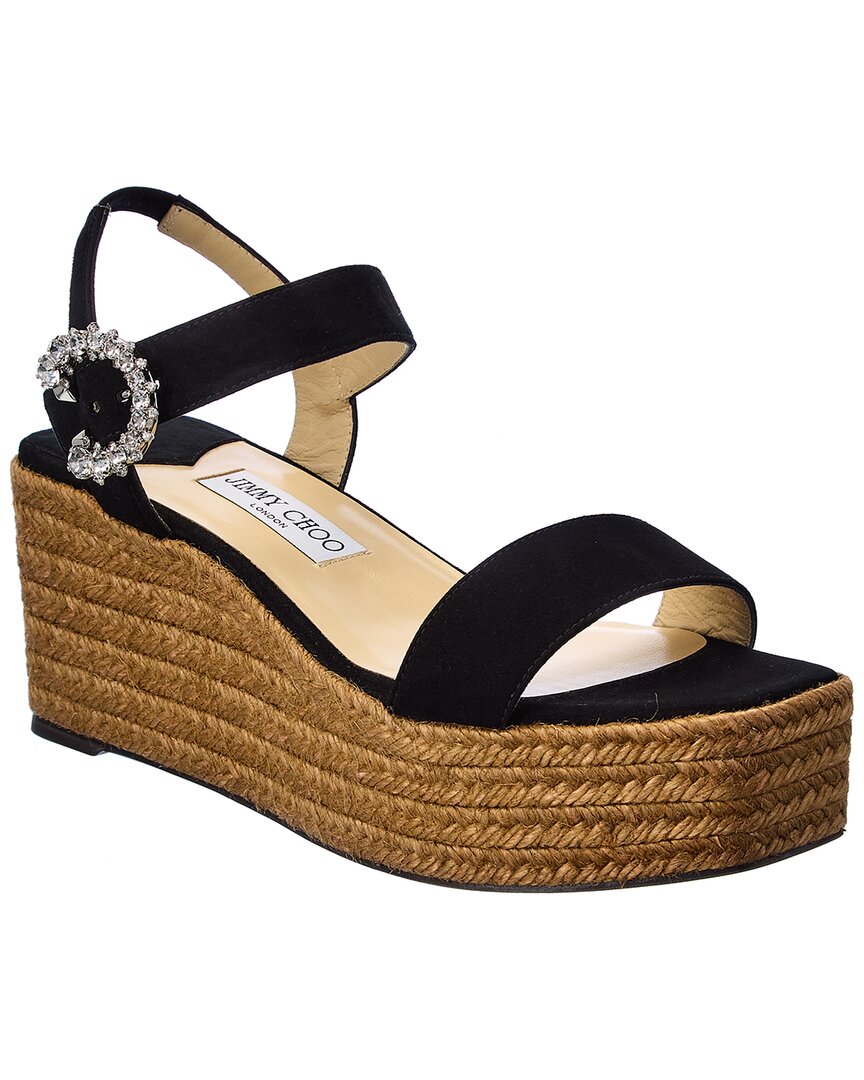JIMMY CHOO Mirabelle 70 Fabric Crystal Buckle Wedge Espadrille Sandal EU 37  US 7 | eBay